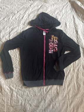 Y2K Joe Boxer JB 85 Est Zip-Up Hoodie Black Pink Animal Print Large